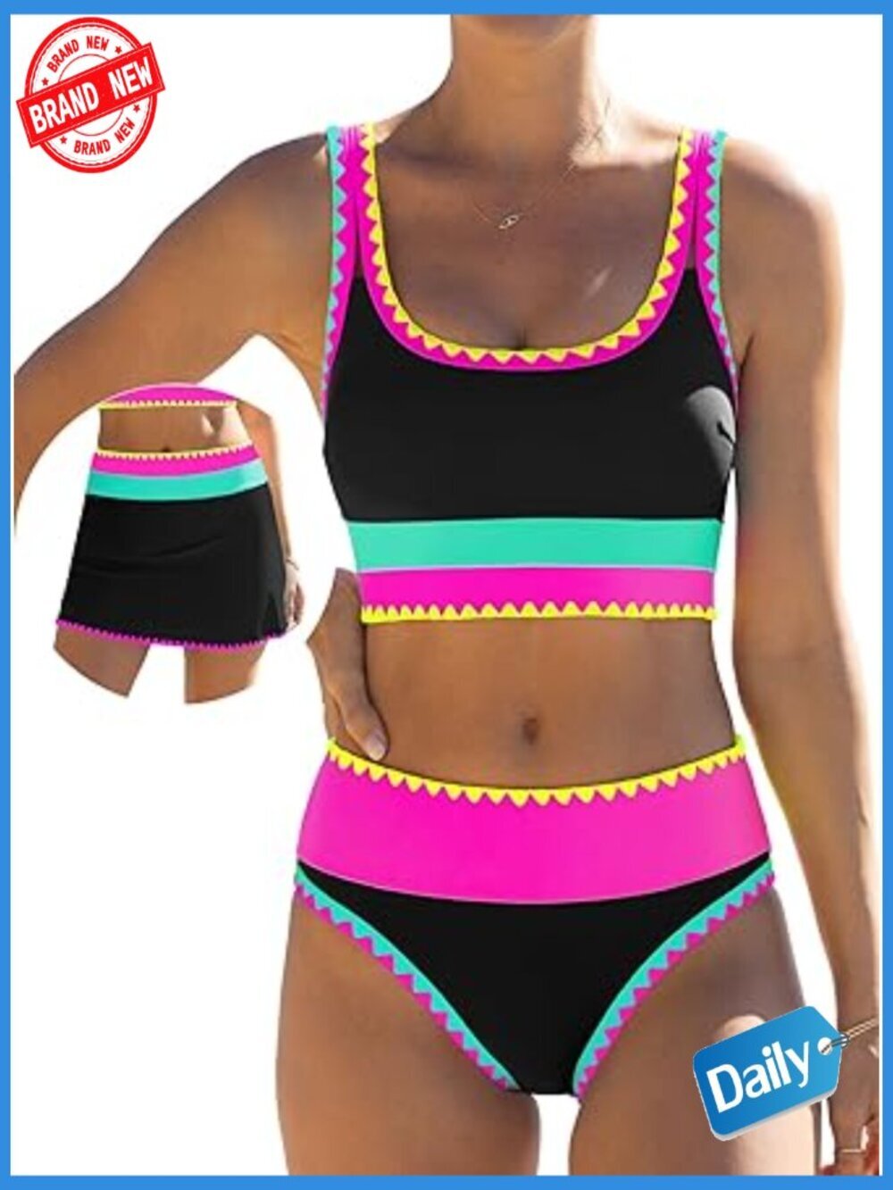 High Waisted Bikini Set Tummy Control 3 Piece Swimwear with Skirt